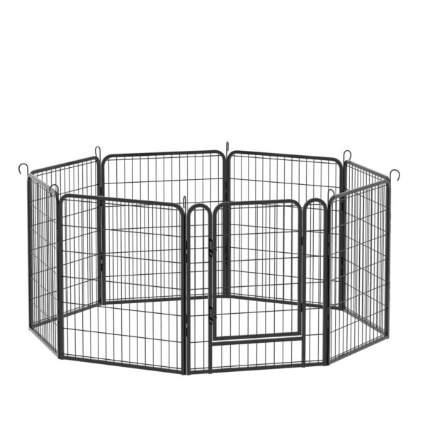 53.94" 8 Panels Heavy Duty Metal Playpen With Door, Dog Fence Pet Exercise Pen For Outdoor, Indoor - Black