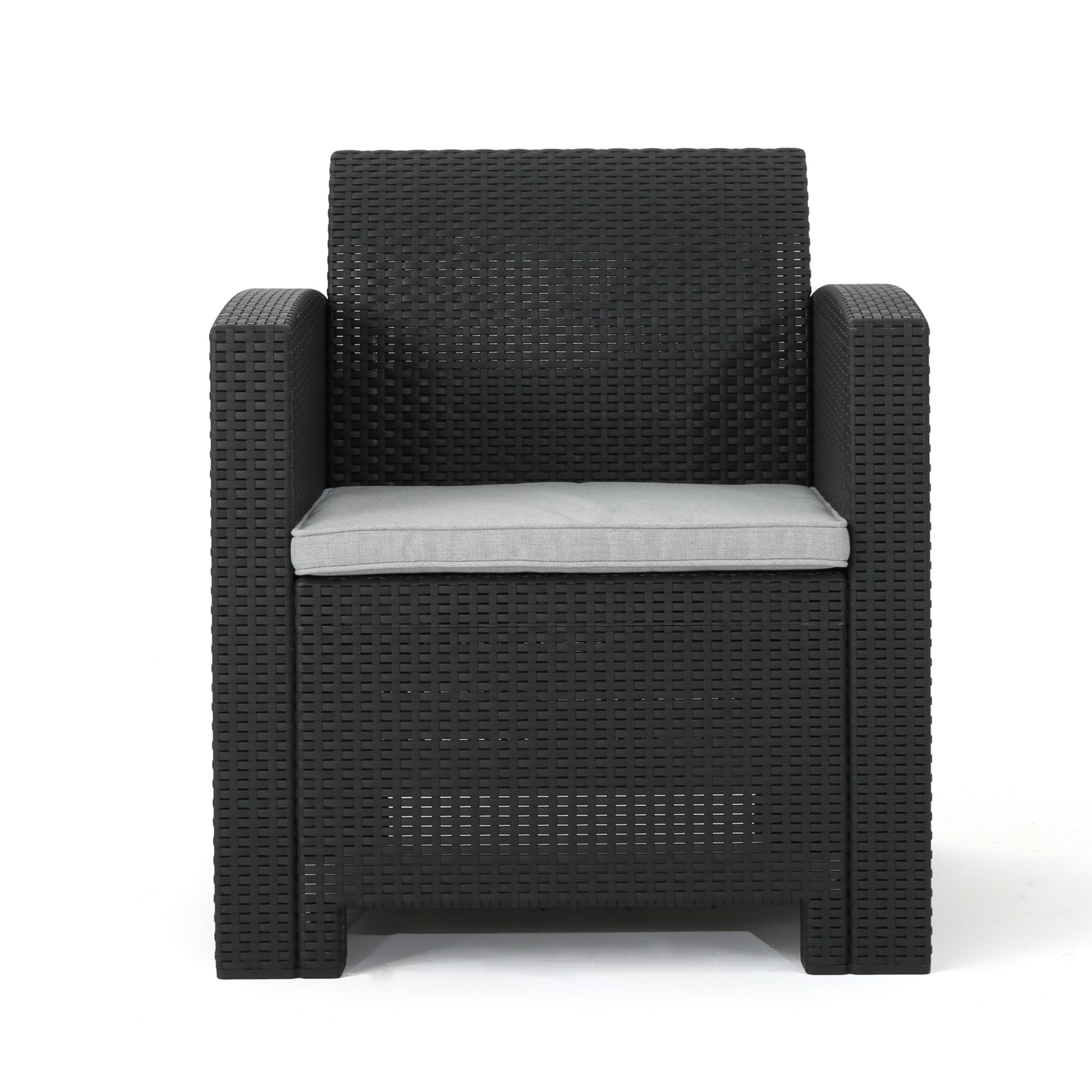 Zephyra - Outdoor 4 Piece Faux Wicker Rattan Chat Set With Water Resistant Cushions - Gray - Image 6