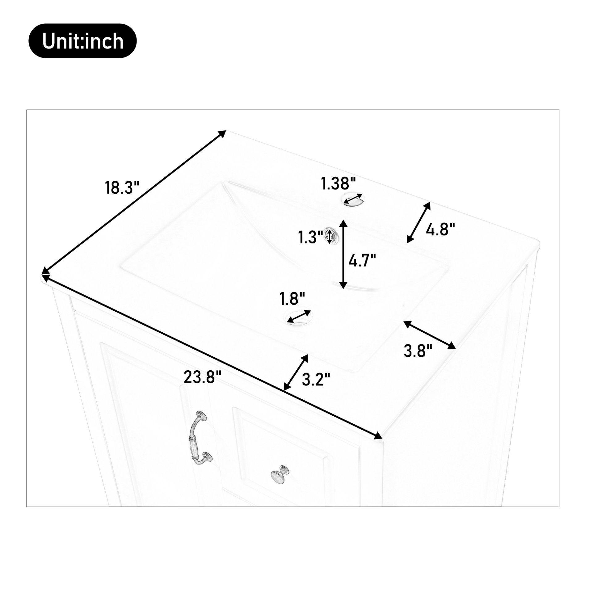Retro Bathroom Vanity With Sink, Soft Closing Cabinet & Drawers - White - Image 9