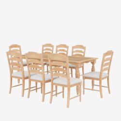 Topmax - Vintage Traditional 9 Piece Extendable Dining Table Set With Removable Leaf And 8 Upholstered Dining Chairs For 8 - Natural