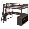Full Loft Bed With U Shaped Desk, Storage Compartments And Tri Fold Mirror - Espresso - Image 17