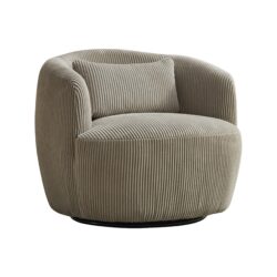 Upholstered Metal Base 360 Degree Swivel Barrel Soft Chair With Pillow, For Club, Living Room, Bedroom, Office As Well As Reading Armchair - Light Gray