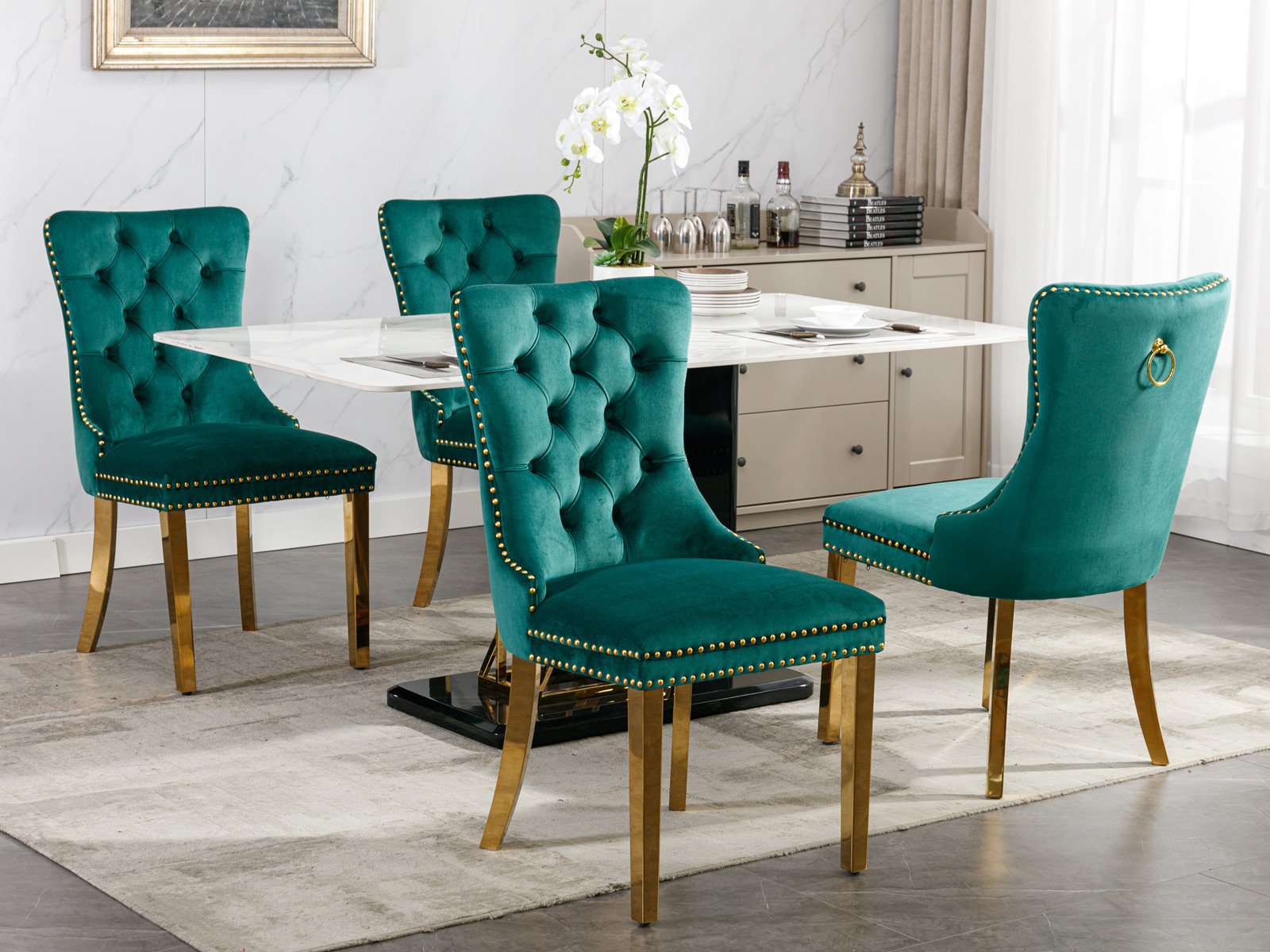 Nikki - Modern, High-End Tufted Solid Wood Contemporary Velvet Upholstered Dining Chair With Golden Stainless Steel Plating Legs, Nailhead Trim (Set of 2) - Green - Image 17