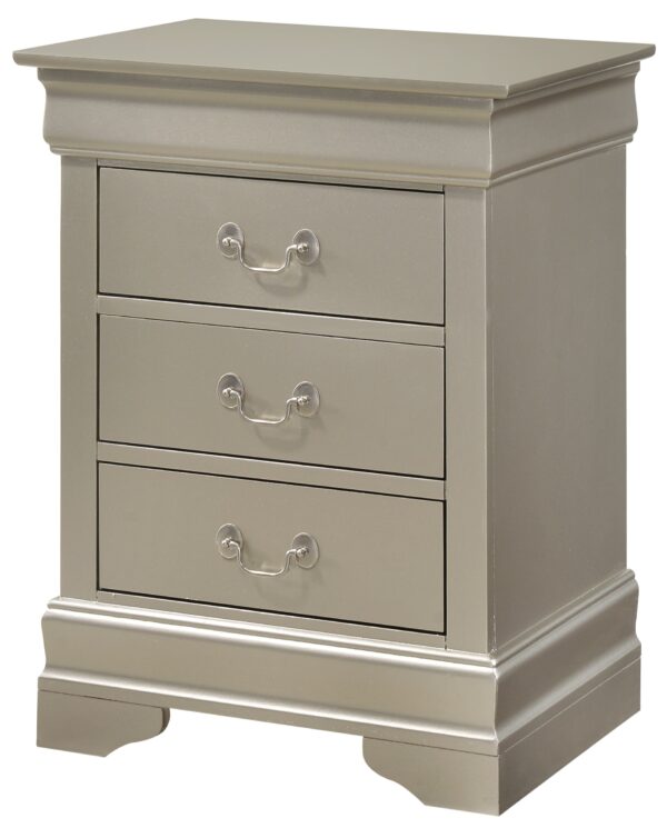 Louis Phillipe - 3 Drawer Nightstand - Silver Champagne