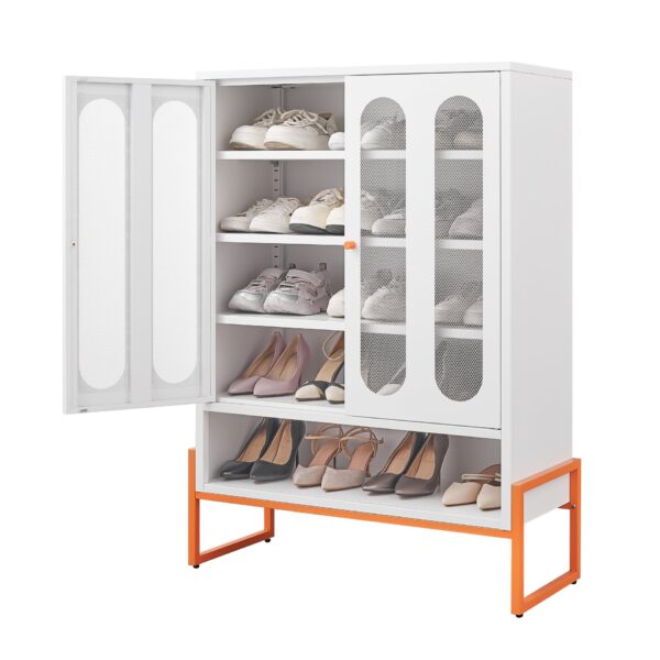 Modern Minimalist Double Door Shoe Cabinet With Adjustable Mesh Doors - White