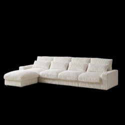 Corduroy With Cup Holder Super Large L Shaped Sofa, Movable Footrest, 4 Waist Pillows And 4 Back Cushion, With USB Port And Type - C Port - Beige