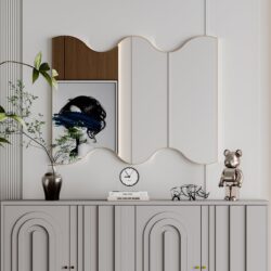 Wall Mirror Rectangular Mirror With 2 Wavy Sides Metal Framed Mirror Vanity Mirror Dressing Mirror, For Bathroom, Living Room, Bedroom Wall Decor - Golden