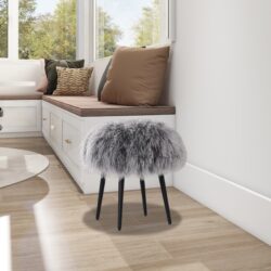 Alberta - Mongolian Sheepskin Round Ottoman - Dimensional Gray