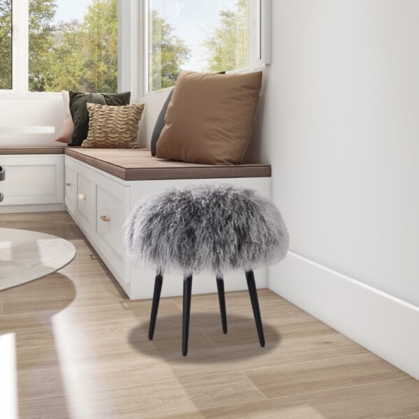 Alberta - Mongolian Sheepskin Round Ottoman - Dimensional Gray