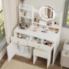 Fashion Vanity Desk With Mirror And Lights For Makeup And Cushioned Chair - White - Image 7