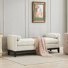 Elegant Upholstered Bench, Daybed, Ottoman With Wood Legs & Bolster Pillows - Ivory Boucle - Image 6
