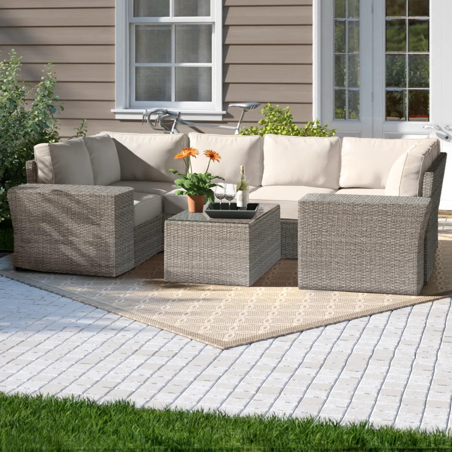 All Weather Seating Set With Cushions, 4 Person - Gray Mix - Image 4