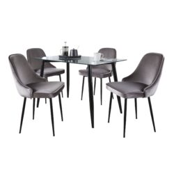 Clara Marcel - 5 Piece Contemporary Dining Set - Black / Clear / Silver