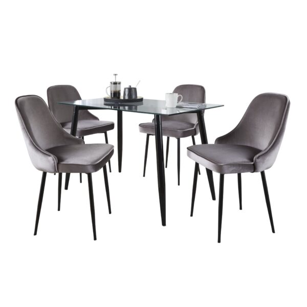 Clara Marcel - 5 Piece Contemporary Dining Set - Black / Clear / Silver