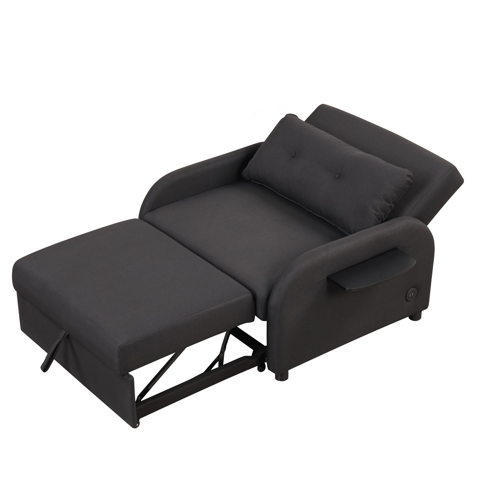 3 In 1 Pull Out Sofa Sleeper With Wing Table And USB Charge - Black - Image 16