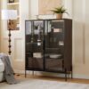 Modern Minimalist Style LED Curio Cabinet With Tempered Glass Door, Metal Legs - Black / Dark Walnut - Image 4