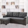 Destiny - Linen Reversible Sleeper Sectional Sofa With Storage Chaise - Dark Gray - Image 3