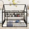 Full Size Bed House Frame With Fence And Shelves - Black - Image 9