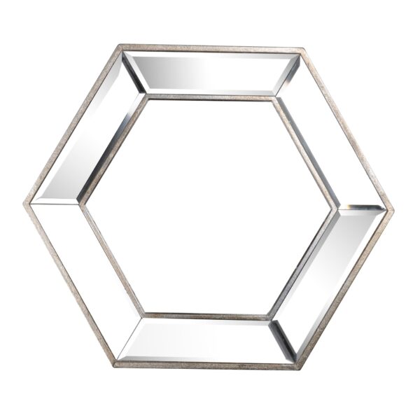 Hexagon Wall Mirror With Contemporary Glass Design, Home Decor Accent Mirror For Living Room, Entryway, Bedroom - Silver