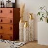 Mother's Day Gift Set Gilded White 3D Relief Flower Metal Vase Set - White / Gold - Image 5