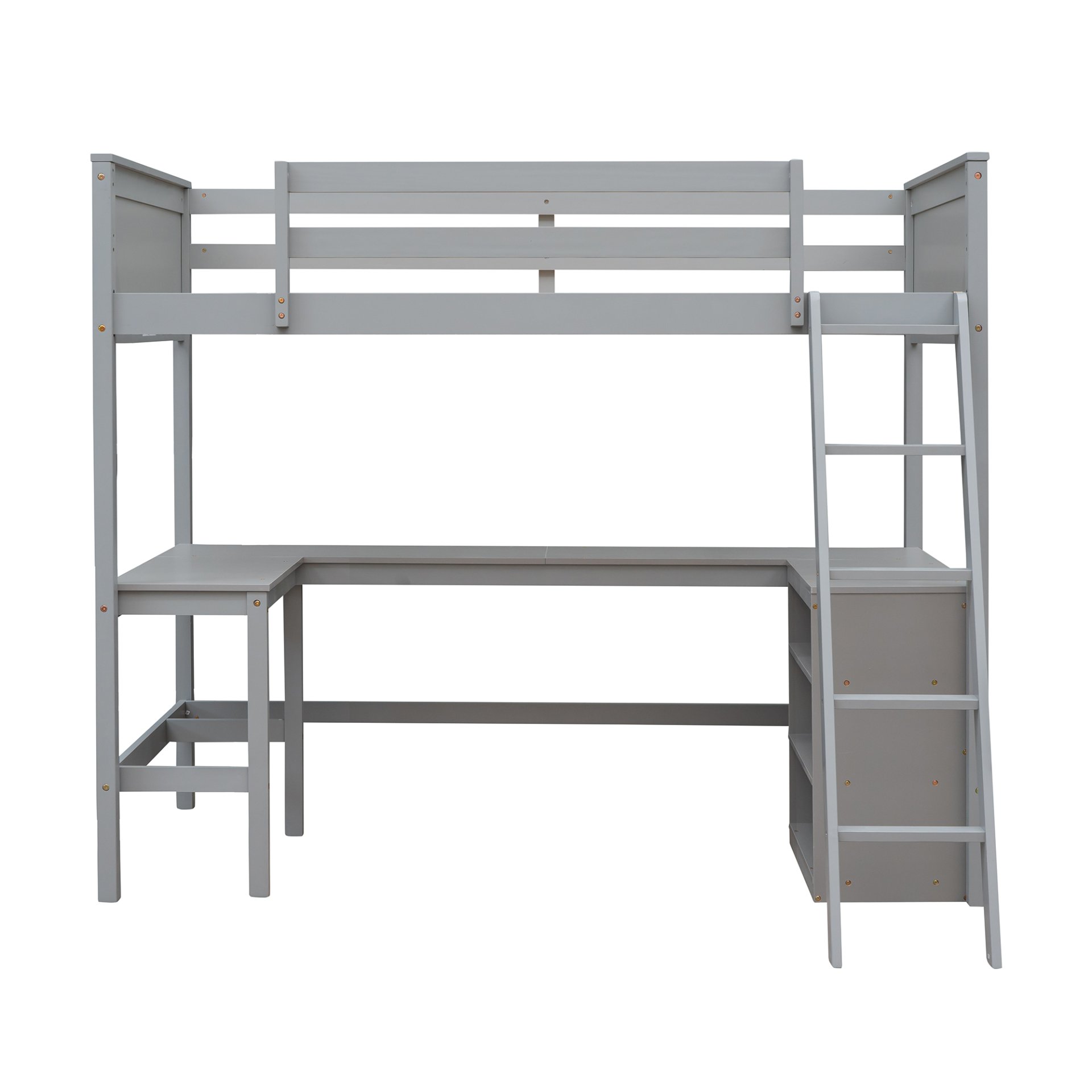 Twin Size Loft Bed With Shelves With Desk - Gray - Image 9