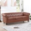 Rolled Arm Chesterfield Three Seater Sofa - Brown - Image 2