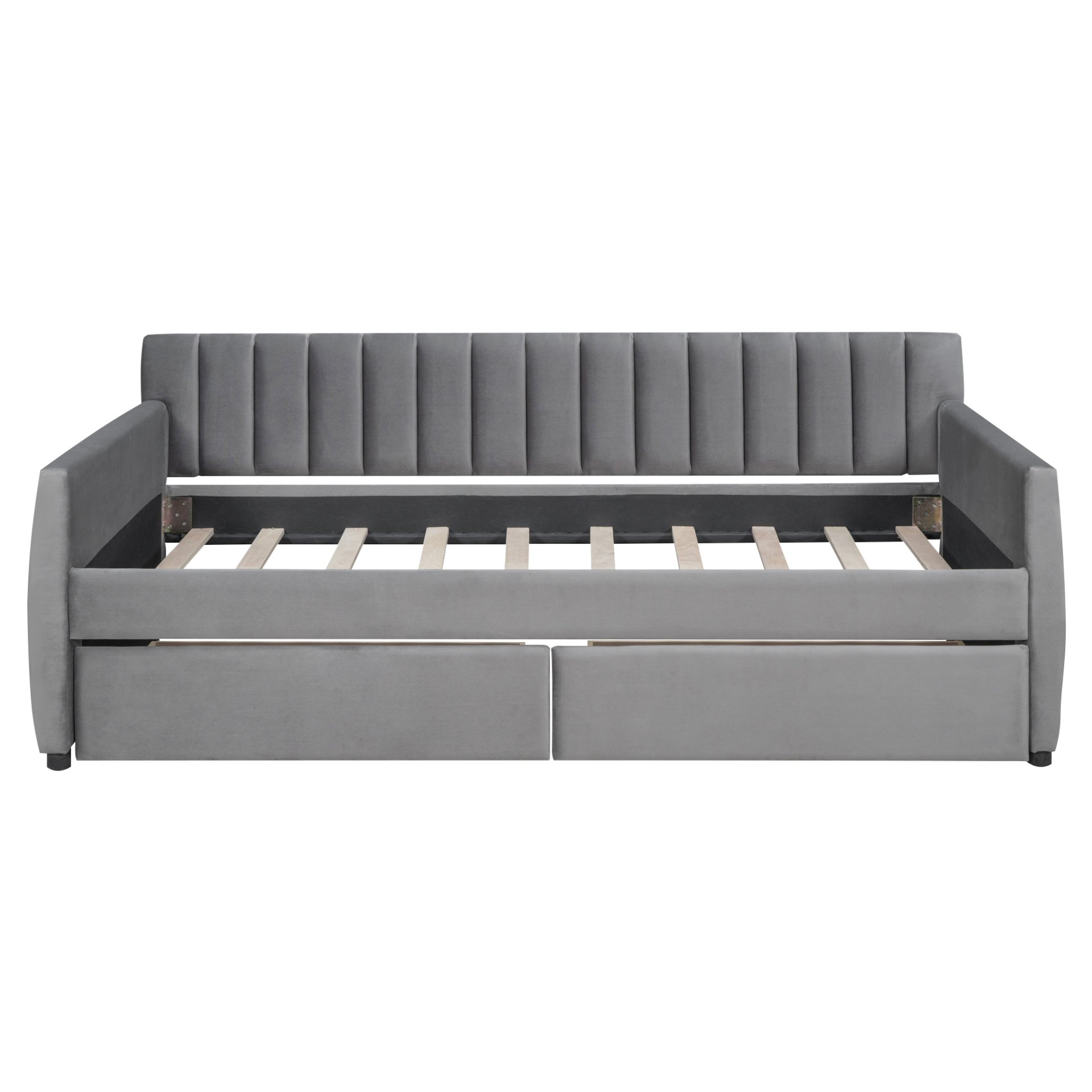 Twin Size Upholstered Daybed & Drawers, Slat Support - Gray - Image 12