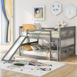 Full Over Full Bunk Bed With Ladder With Slide - Gray
