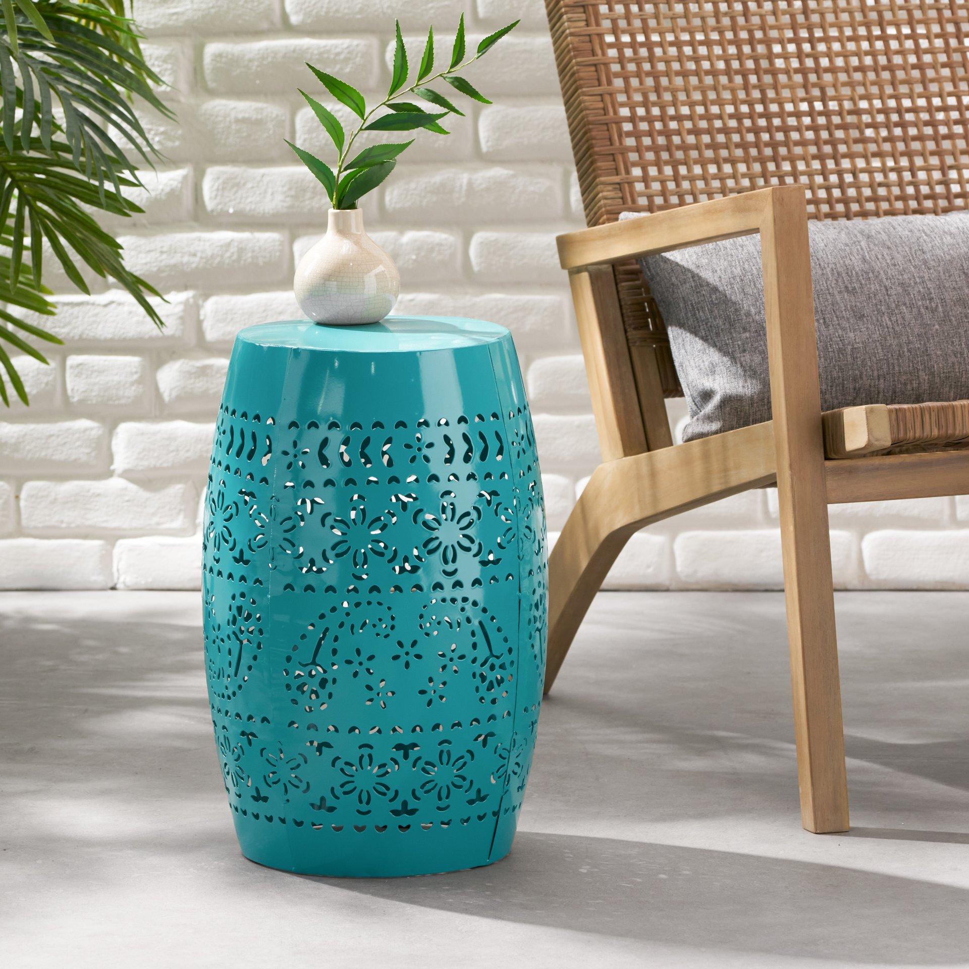 Outdoor Lace Cut Side Table - Teal - Image 6