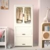 Portable Wardrobe Closet Storage Organizer With Magnetic Doors And Hanging Rod - Cream White - Image 2