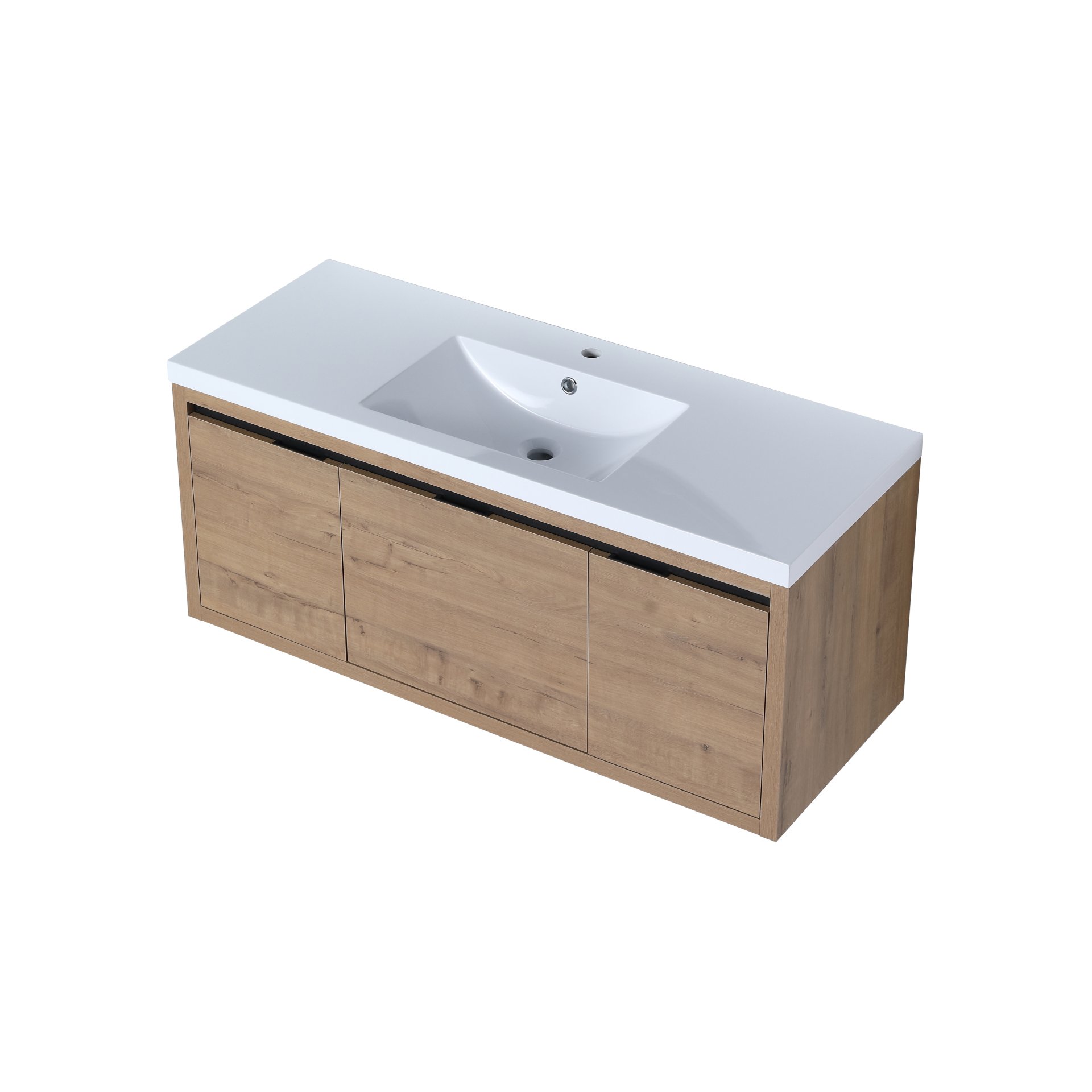 Modern Floating Bathroom Vanity Cabinet With Resin Sink Soft Close Doors And Drawer - Imitative Oak - Image 8