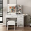 Fashion Vanity Desk With Mirror And Lights For Makeup, 5 Drawers, Adjustable Lighting - White - Image 2