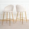Elegant Shell Shape Off White Velvet Bar Chair Plated Metal Legs For Coffee Shops And Restaurants (Set of 2) - Gold - Image 4