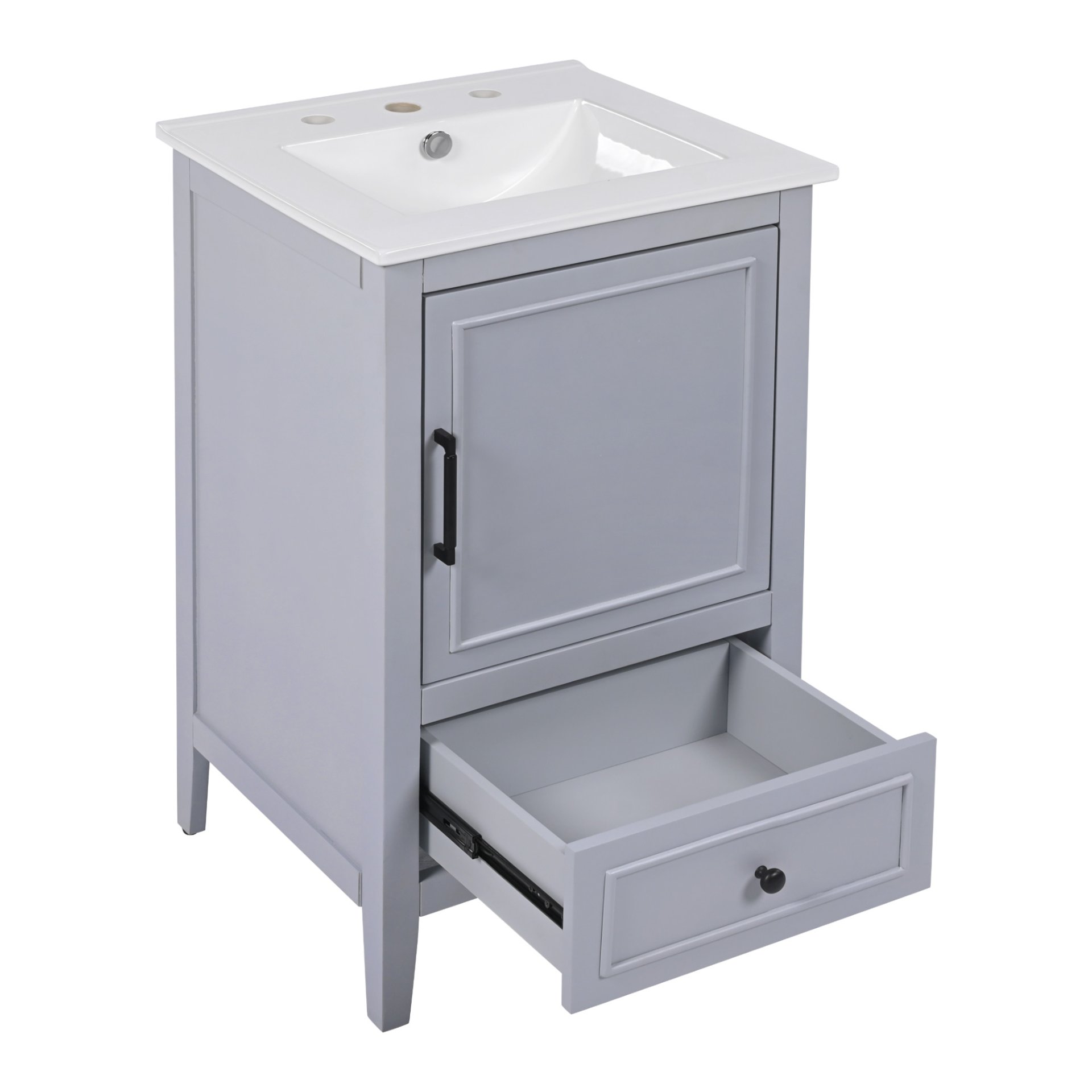 20" Bathroom Vanity With Sink, Bathroom Cabinet With A Door, Door Shelf Storage And Adiustable Foot Pads, A Drawer - Gray - Image 17