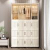 Portable Wardrobe Closet Storage Organizer With Magnetic Doors, Polypropylene - Cream White - Image 5