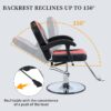 Classic Reclining Barber Chair Salon Chair For Hair Stylist With Heavy Duty Hydraulic Pump, 360° Rotation, Tattoo Chair Shampoo Beauty Salon Equipment, Max Load Weight 330 Lbs - Red / Black - Image 4