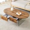 Elegant Coffee Table With Double Drawers And Transparent Glass Sides - Wood - Image 9