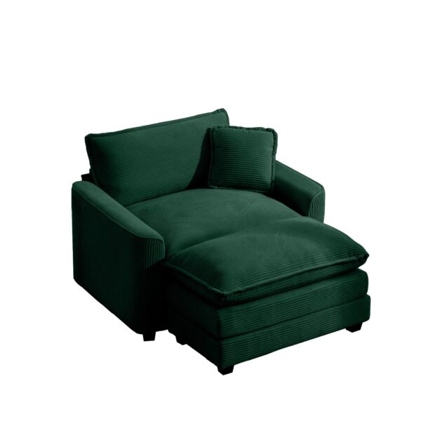 Classic Modern Comfortable Single Chair Deep Seat Sofa With Footstool Living Room & Bedroom - Green