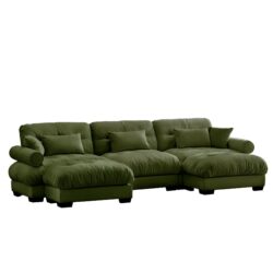 U Shape Modular Sectional Sofa Couch With Movable Ottomans Velvet Upholstery 3 Seat Corner Sofa - Olive Green
