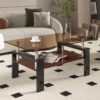 Modern Rectangular Coffee Table With Tempered Brown Glass Top And Layer Table For Living Room - Brown / Black - Image 6