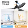 Modern Ceiling Fan With 22W Led Light, 3 ABS Fan Blades Dc Motor Ceiling Fan For Bedroom Living Room - Black - Image 6
