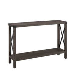 Farmhouse Metal X Entry Table With Lower Shelf - Sable Gray