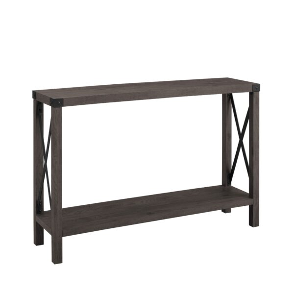 Farmhouse Metal X Entry Table With Lower Shelf - Sable Gray