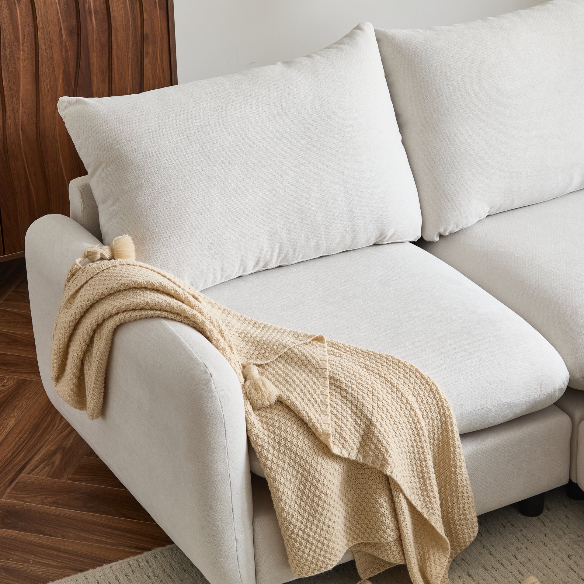 4 Piece L Shaped Modular Free Combination Sectional Sofa Couch With Ottoman - White - Image 8