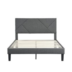 Full Size Platform Bed Frame With Headboard, Wood Slat Support, Easy Assembly - Brushed Nickel