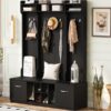 5 In 1 Entryway Bench With Coat Rack, 7 Sturdy Hooks, 2 Spacious Drawers And Adjustable Shelves, Wide Hall Tree With Metal Handles For Hallway - Black - Image 8