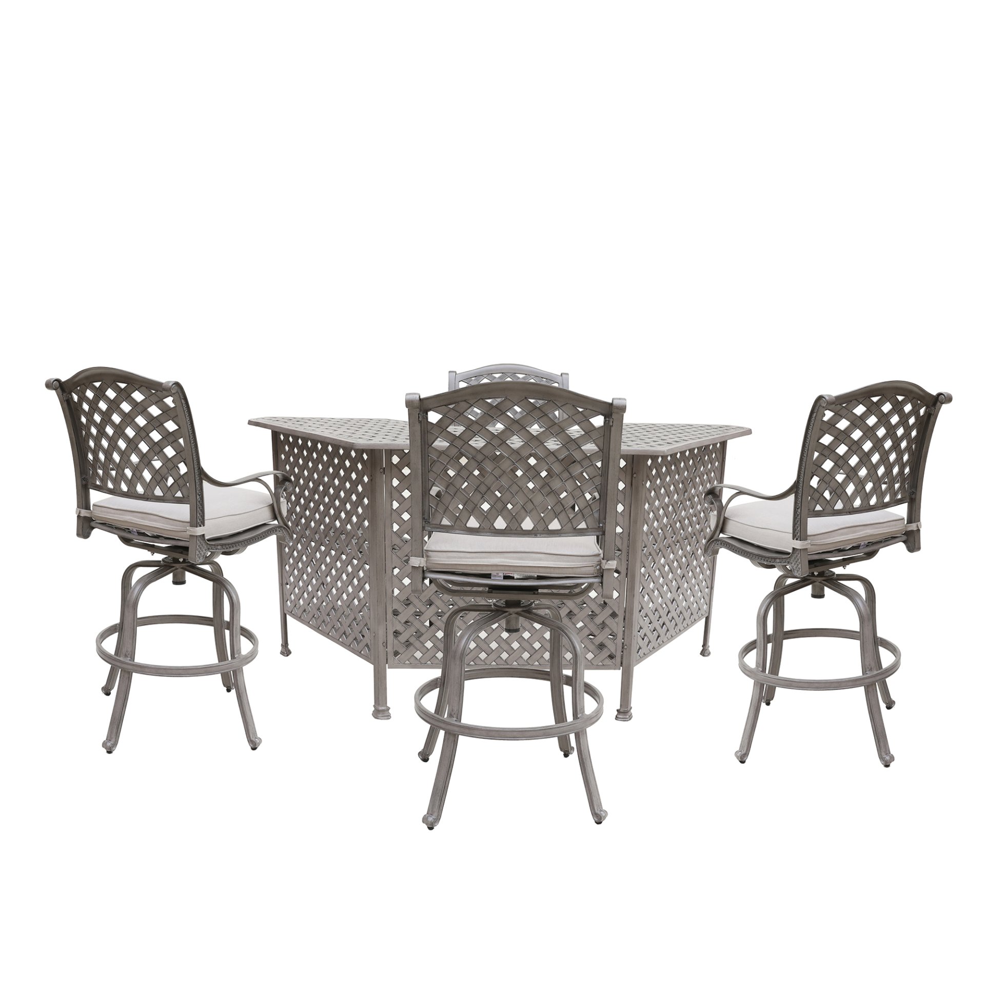 5 Piece Cast Aluminum Bar Set With Cushion - Gray Ash - Image 5