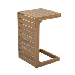 Modern C Shape End Table Acacia Wood Patio Furniture - Brown