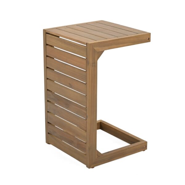 Modern C Shape End Table Acacia Wood Patio Furniture - Brown