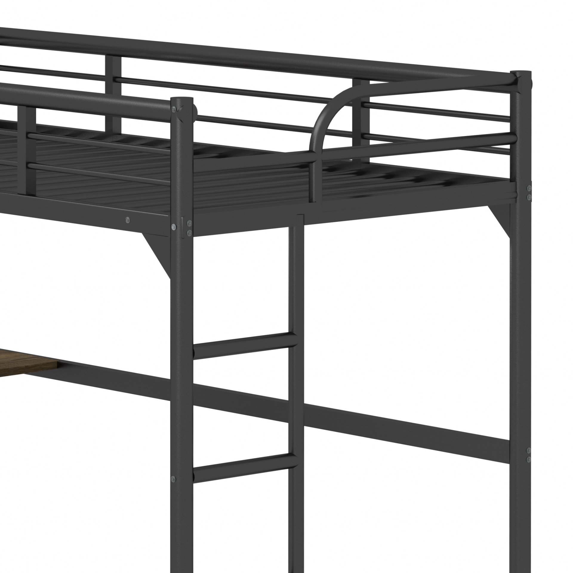 Twin Metal Loft Bed With Desk, Ladder And Guardrails, Bookdesk Under Bed - Black - Image 9
